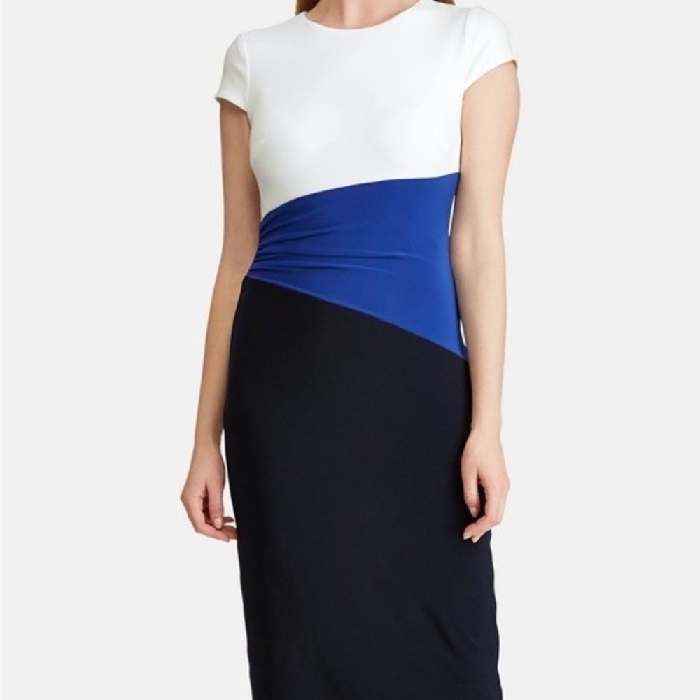 Lauren Ralph Lauren White, Blue & Black Colorblock Sheath Dress